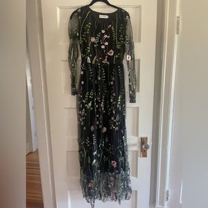 Chic wish black dress with floral embroidery
